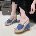 thumbnail image 4 of Blue Ladies Slippers Denim Round Toe Open Toe Design Thick Sole Wedge Heel For Casual Wear And Outdoor Indoor Use In Spring Summer Seasons Size 39, 4 of 8