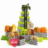 Mothers Day Dried Fruit & Nuts Gift Basket Leaf Tower + Ribbon (12 Piece Assortment) Eid Ramadan Arrangement Platter, Birthday Care Package, Healthy Food Kosher Snack Box for Mom Women Men Adults
