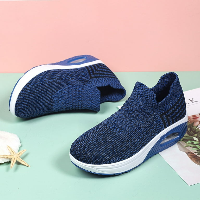 MIASHUI Women s Walking Sneakers Breathable Mesh Platform Air Cushion Shoes for Casual and Walk a dog Blue 7.5