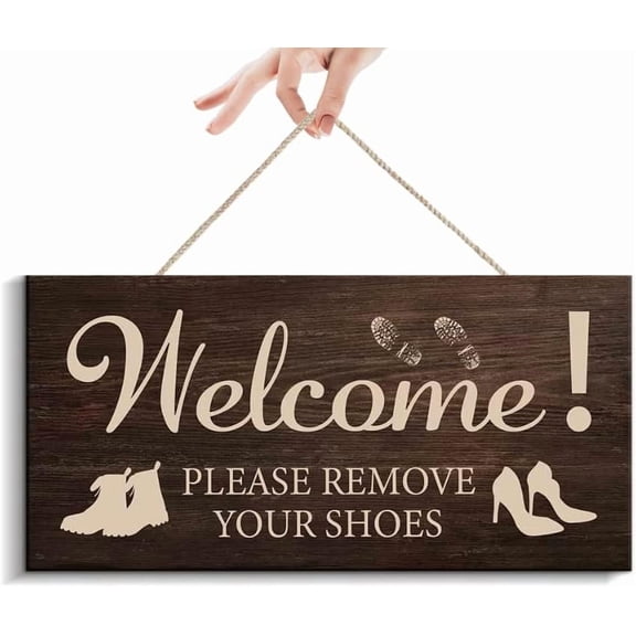 Wood Sign 5x10 Inch Welcome Wood Signs Please Remove Your Shoes Wooden Hanging Sign Plank Plaque Wall Art Decor Front Door Porch Bedroom Garden Bar Pub Bathroom Home Hotel Gift For Women Men