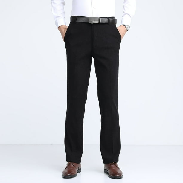 Pantalones largos de pana de color liso para hombre, con botones, cremallera, rectos, de cintura alta y bolsillos, pantalones largos de poliéster para hombre.