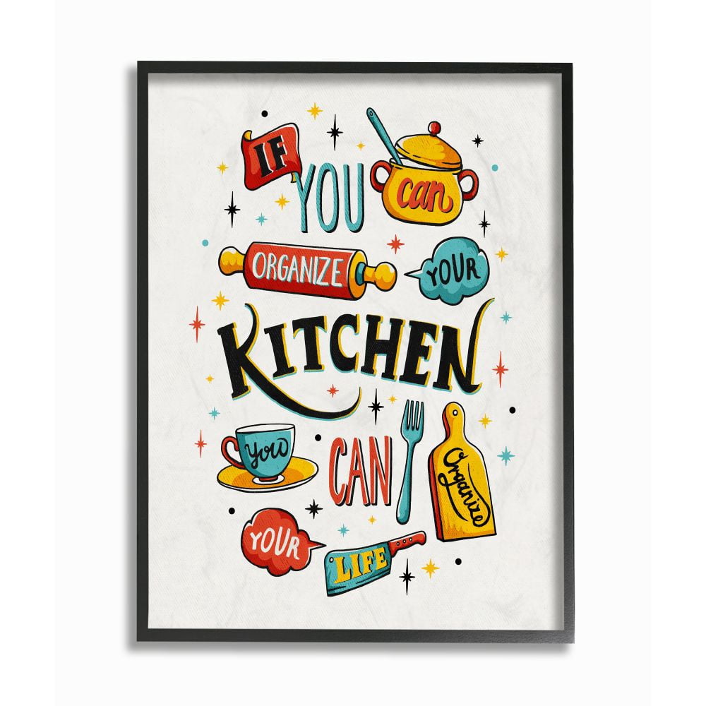 Stupell Industries Organize Your Kitchen Inspirational Vintage Comic Book Word Design Framed Wall Art by Ester Kay