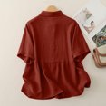 thumbnail image 4 of Ashirexll Womens Casual Tops, Summer Shirts for Women, Solid Color Imitation Linen Embroidered Button Short Sleeve Round Neck Top, 4 of 7