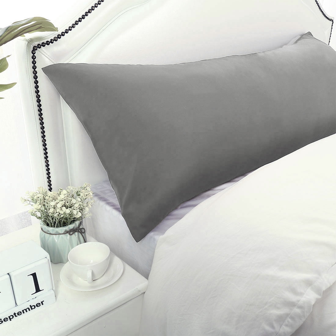 Unique Bargains Solid 90GSM Microfiber Body Pillow Case Grey 20"x48"