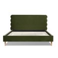 thumbnail image 5 of King Size Bed Frame, Modern Wavy Headboard Platform Bed, Retro Wooden Bed Frame with Side Rails, Olive Green, 5 of 9