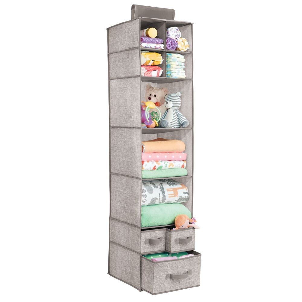 mDesign Child/Kids Fabric Over Closet Rod Hanging Organizer Gray 6 Shelves 