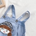 thumbnail image 4 of CYRBOKO Baby Girls Short Denim Overalls, Comfy Summer Loose Casual Sleeveless Jumpsuits Blue Size 1-2 T, 4 of 5