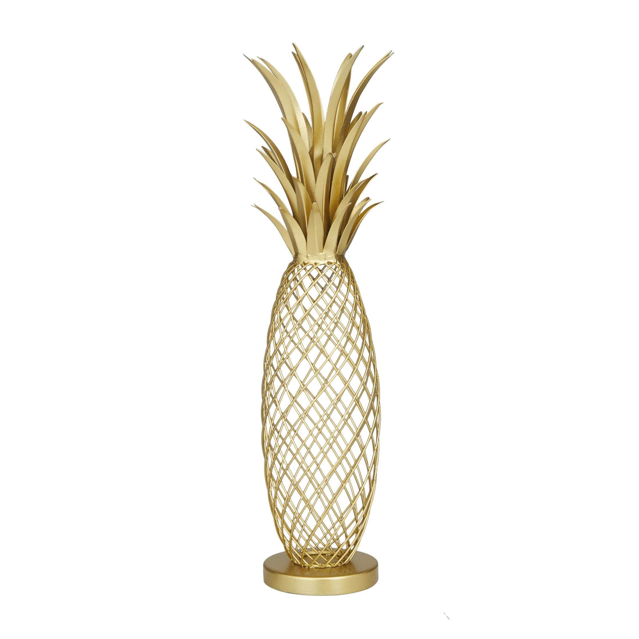 4" x 16" Gold Metal Pineapple Fruit Sculpture, by DecMode
