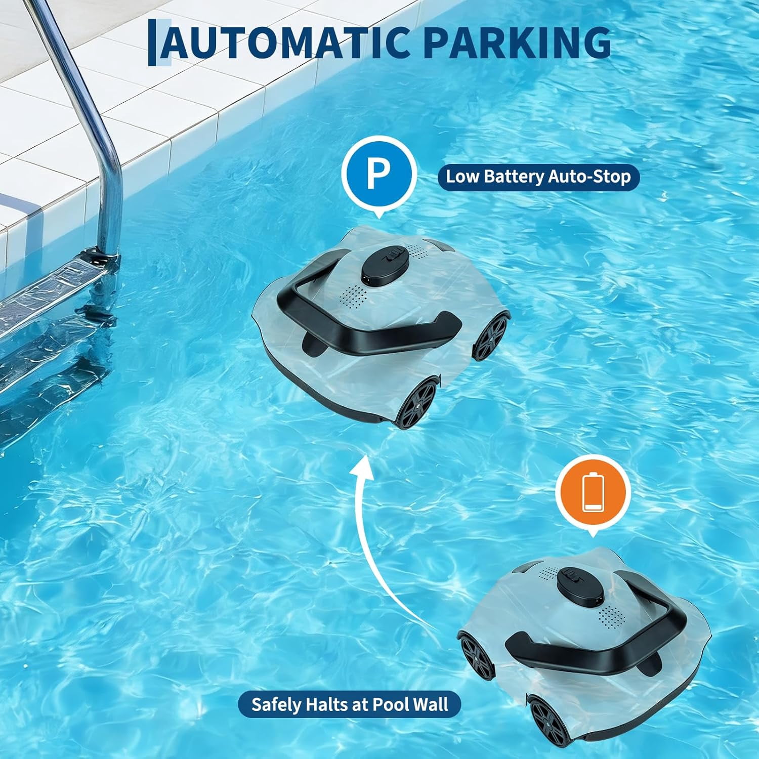 Senfot Automatic Pool Cleaning Robot, Cordless Robotic Pool Vacuum Cleaner for Inground Above Ground Pool Spa White