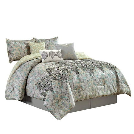 Woven Paisley Scroll - Chezmoi Collection Bombay 7-Piece Medallion Paisley Scroll Embroidered Comforter Set