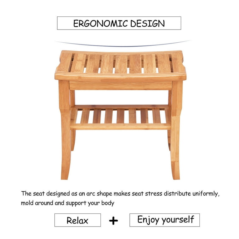 Costway Natural Bamboo Shower Seat Bench with Storage Shelf