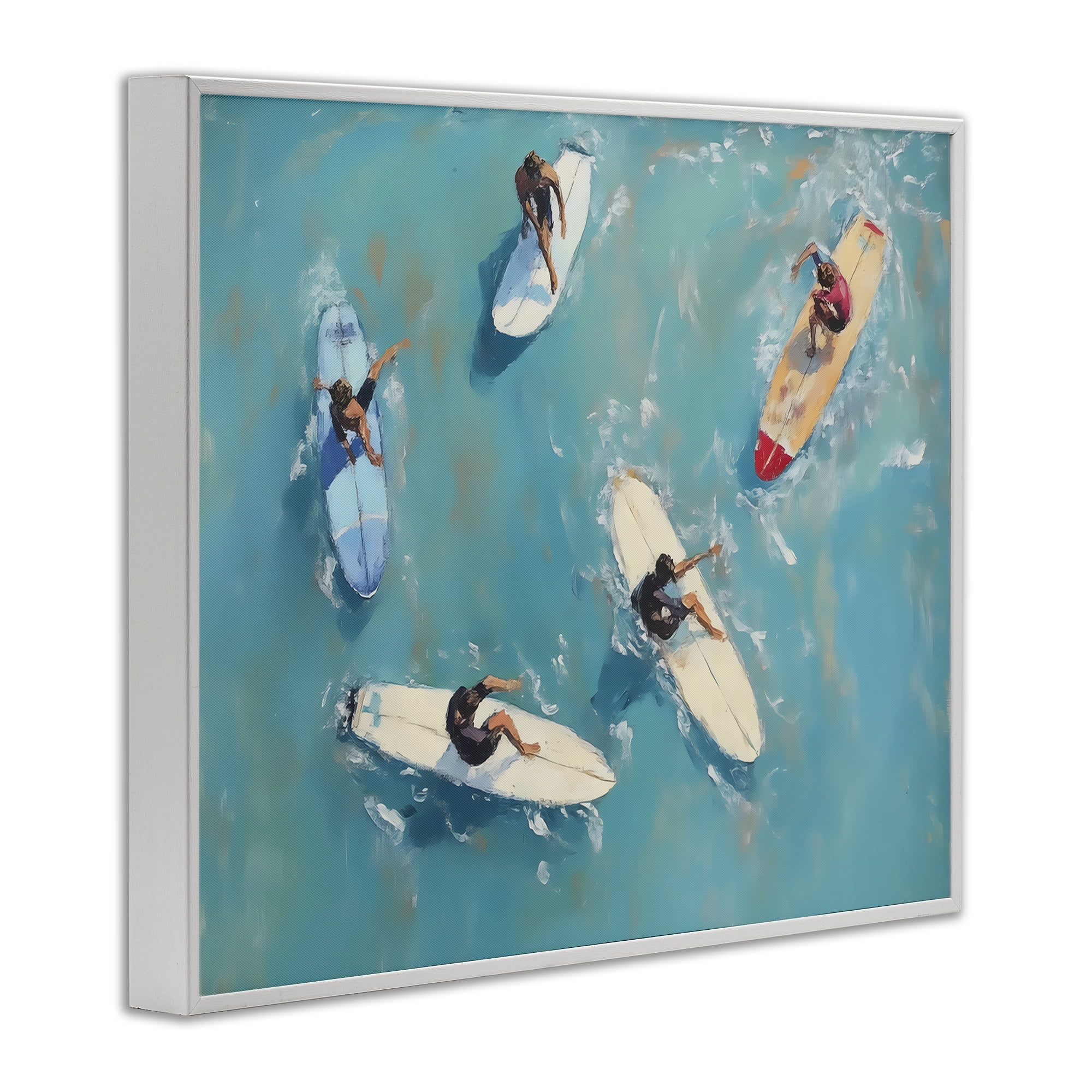 Stupell Industries Group of Surfers at Sea White Framed Giclee Art, design by LSR Design Studio