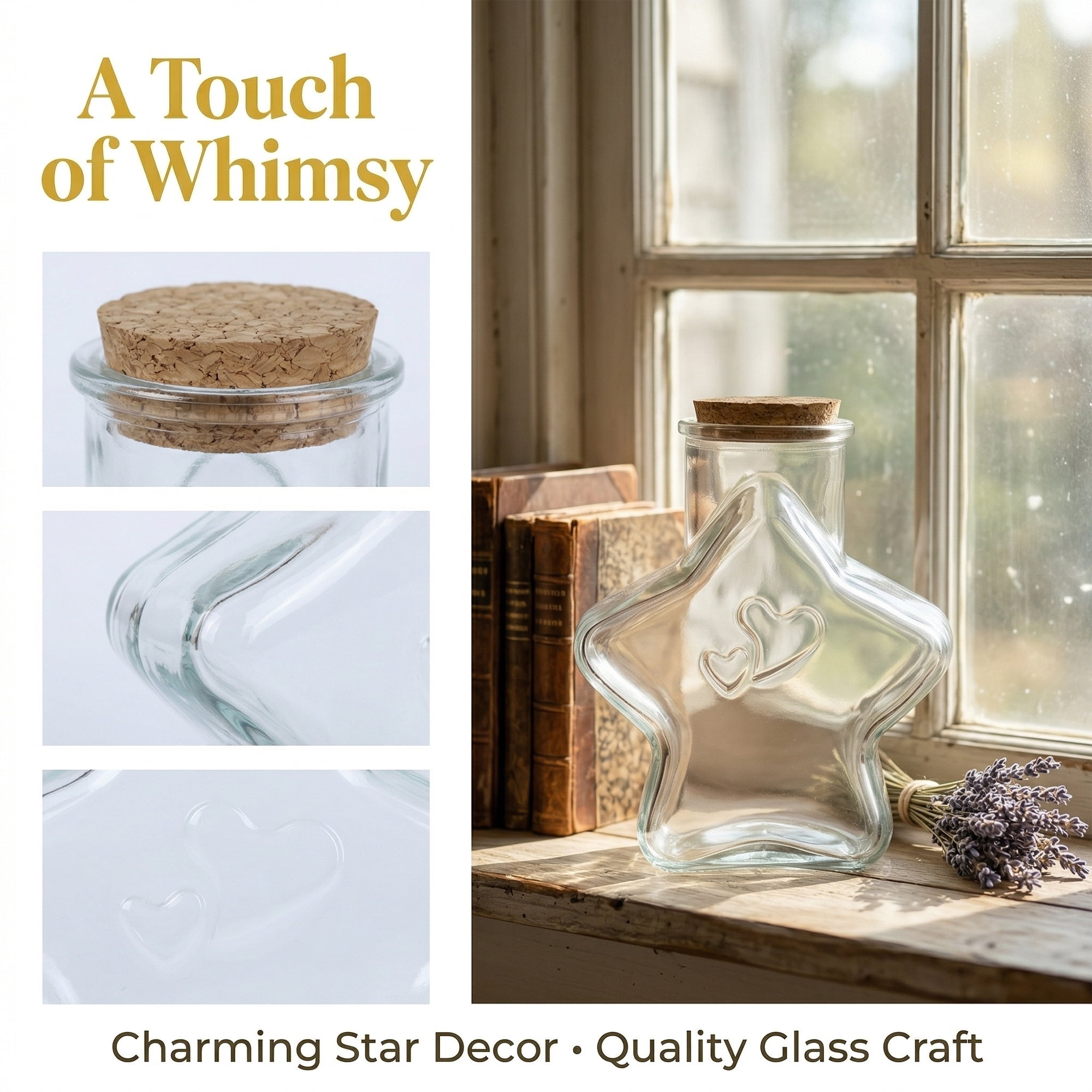 Unique Bargains 2pcs Vintage Glass Jars Storage Bottles Star Shaped 4.6"L x 3"W x 5.4"H