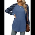 thumbnail image 2 of Blusas Tipo Túnica A Rayas para Mujer, Camisas Casuales de Larga, Jersey de Cuello Redondo. Azul M, 2 of 9