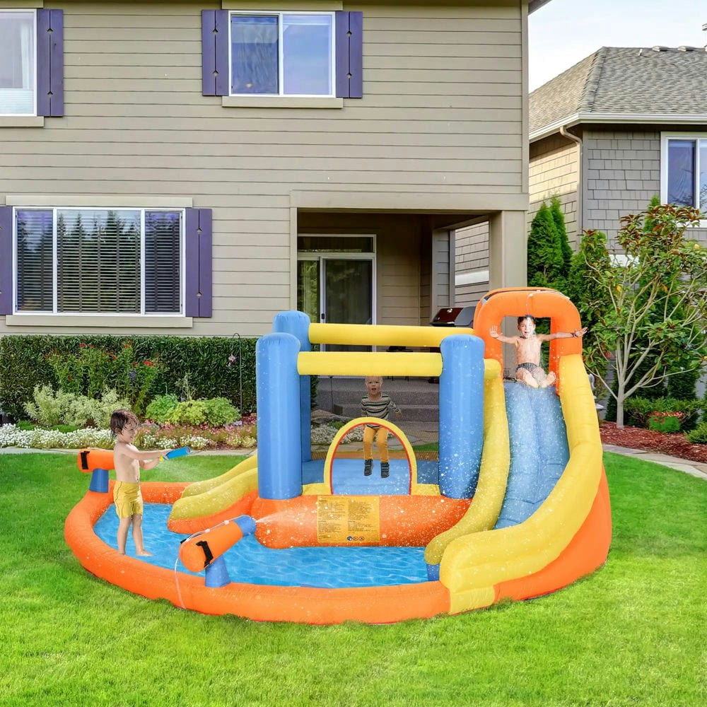YYAo Family Backyard Bouncy Castle,5-in-1 Kids Inflatable Bounce House Jumping Castle with Water Pool, Slide & 2 Water Guns