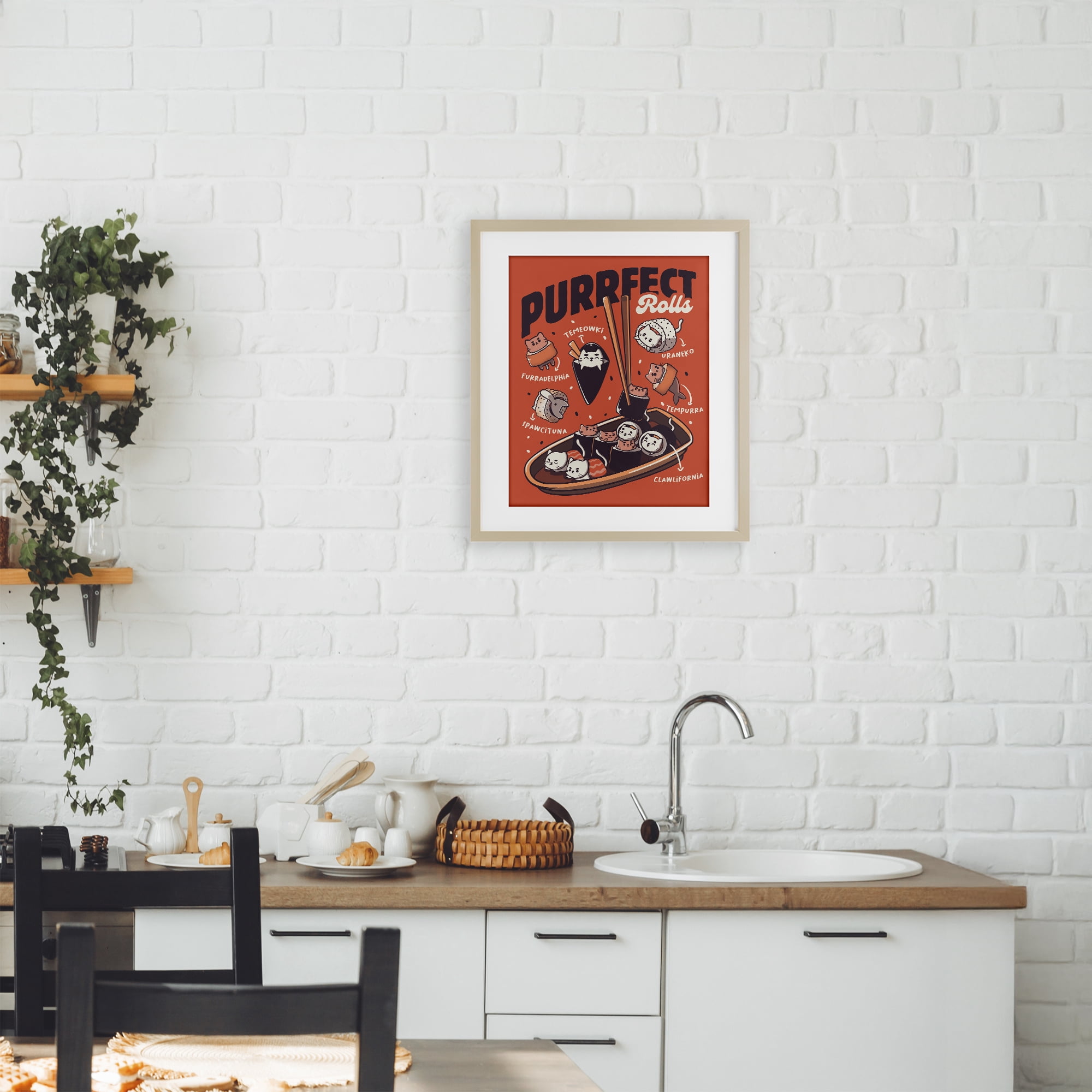 Stupell Industries Purrfect Rolls Sushi Cats Birch Framed Print Under Glass, design by Tobe Fonseca