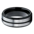 thumbnail image 2 of 8mm Black Tungsten Carbide Wedding Ring Silver Brushed Finish Center Groove Unisex Band 10 (10), 2 of 4