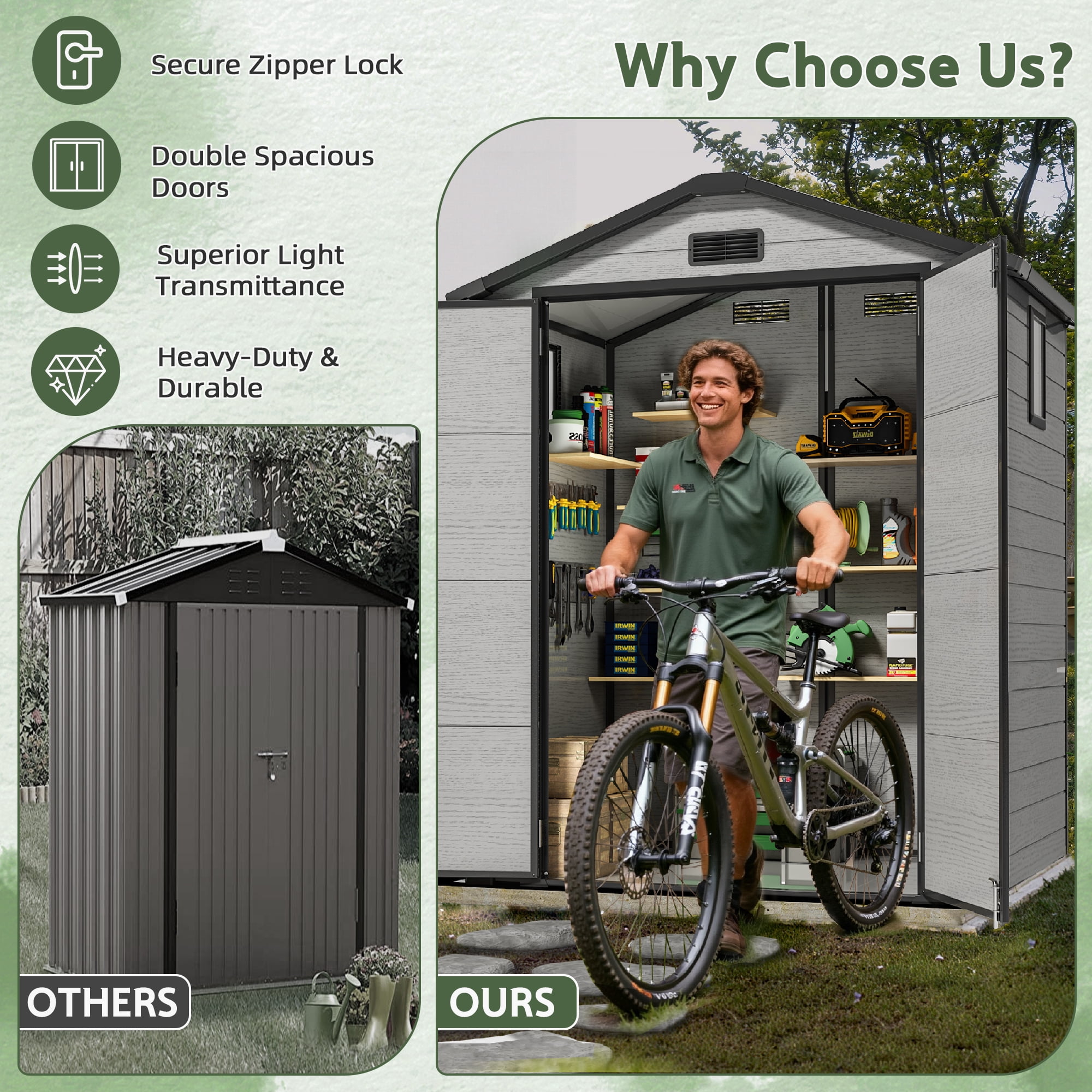 Sylviera 6x4FT Resin Outdoor Storage Shed with Floor, All-Weather Waterproof Plastic Garden Shed for Backyard, Heavy-Duty Storage Shed for Tools, Bikes & Lawn Equipment