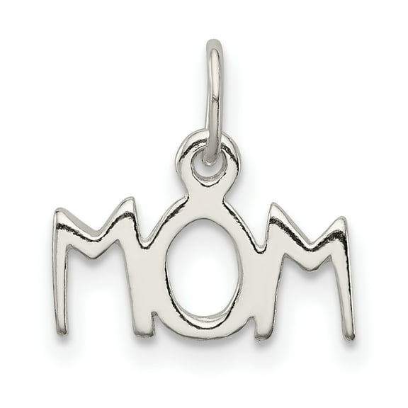 925 Sterling Silver Solid Polished Mom Charm 12x12mm Wide Pendant Necklace for Women - .3 Grams