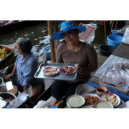 Canvas Print Food Floating Market Thailand Lady Woman Bangkok Stretched Canvas 10 x