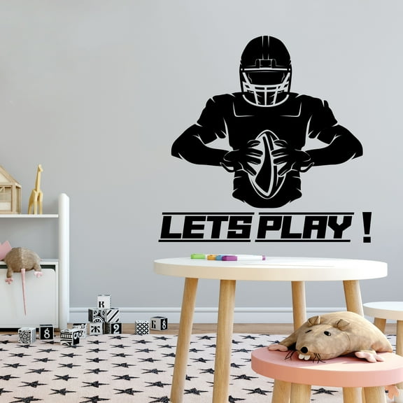 Sports Wall Decals for Boys Bedroom - American Football Player with Football in Hand Player DIY & Creativity Boy Girl Bedroom Wall Sticker - Size: 10 In x 10 In