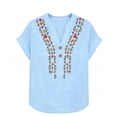 thumbnail image 6 of ClodeEU Women's V Neck Short Sleeve Embroidered Blouse,Casual Loose Fit Button Top Light Blue,Women's Plus XXXL, 6 of 6