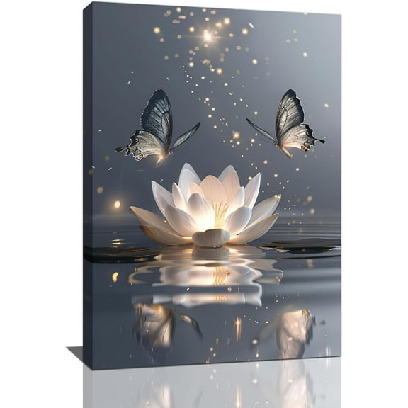 VELVET Zen Lotus Wall Art Bathroom Spa Wall Decor Butterfly Meditation Spiritual Pictures Bathroom Canvas Prt Patg Artwork Home Decorations for Yoga Bedroom Livg Room 8x10inch Unframed