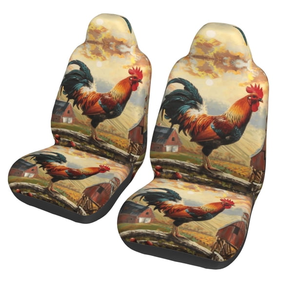 KAKALAD Country Farm Morning Rooster 01 Car Accessories Seat Covers Set Vehicle Seat Covers Universal Front Seats Protector 2 Pcs