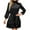 Black, variant on Herrnalise Women's Solid Color Satin BeltedHigh Neck Cake Pleated Long SleeveRound Neck Knee Length Dresses S-2XL