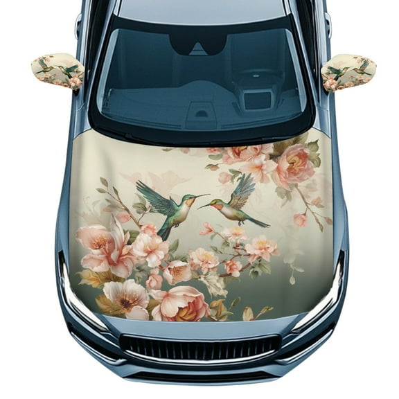 Yuyamidu 3 PCS Hummingbird Car Hood Cover Protector Flower Car Front Hood Cover Aesthetic Auto Exterior Rear View Accessories Removable Side Mirror Covers for Cars Sedans