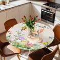 thumbnail image 3 of Happy Easter Bunny Fitted Tablecloth with Elastic Edged, Round Table Cloth for Dining Table, Spring Floral Burlap Sage Green Plaid Waterproof Oil Proof Table Cover for Indoor Outdoor 55"-60", 3 of 8