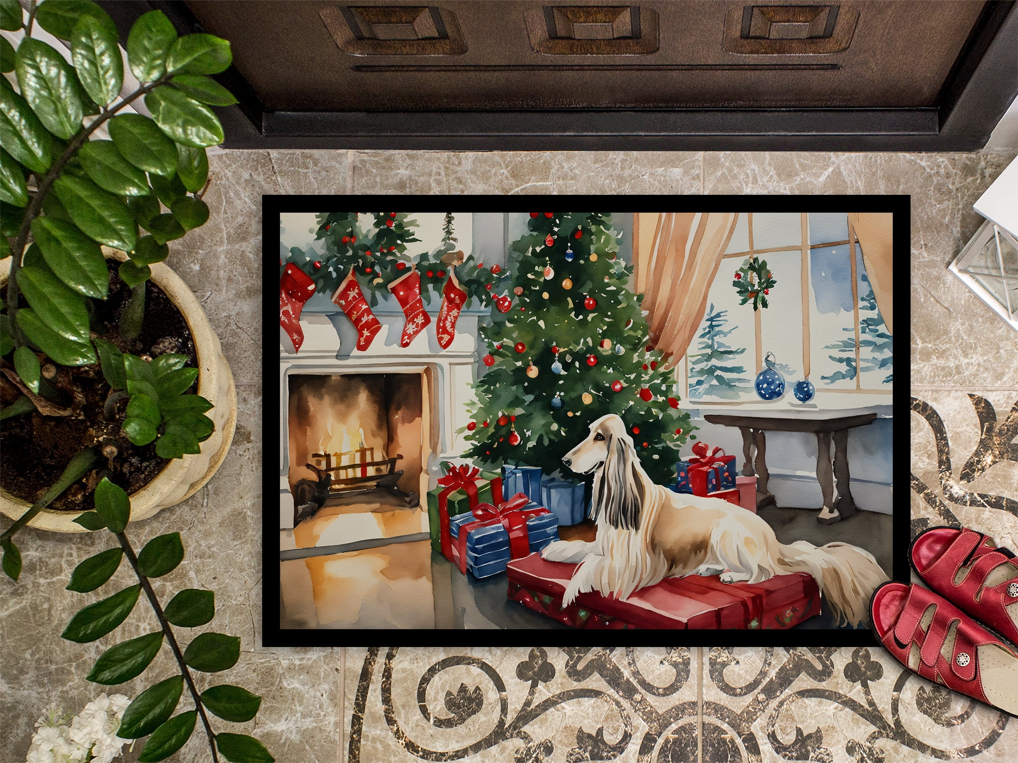 Afghan Hound Cozy Christmas Doormat 27 in x 18 in