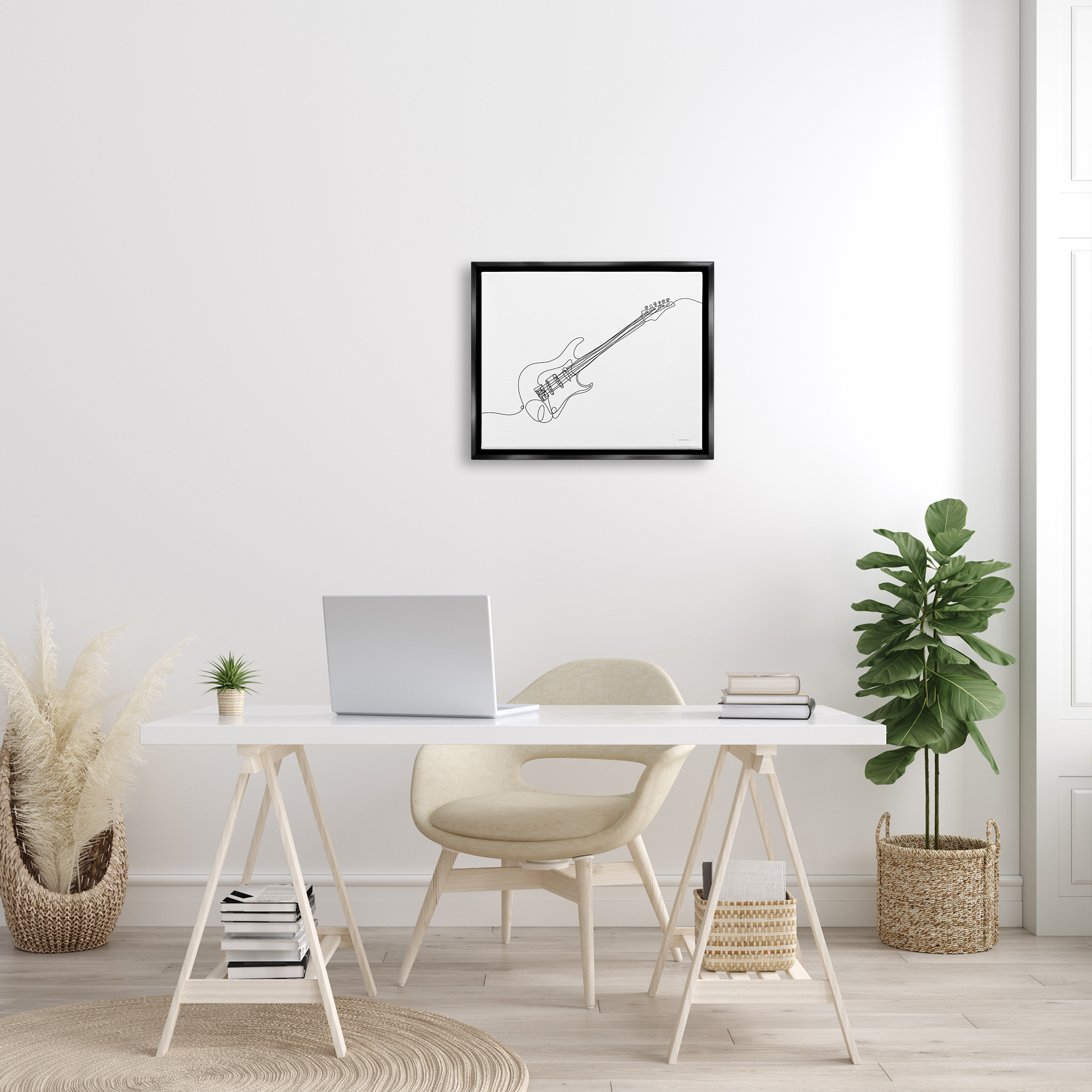 Stupell Guitar Line Doodle Musical Instrument Beauty & Fashion Painting Black Floater Framed Art Print Wall Art