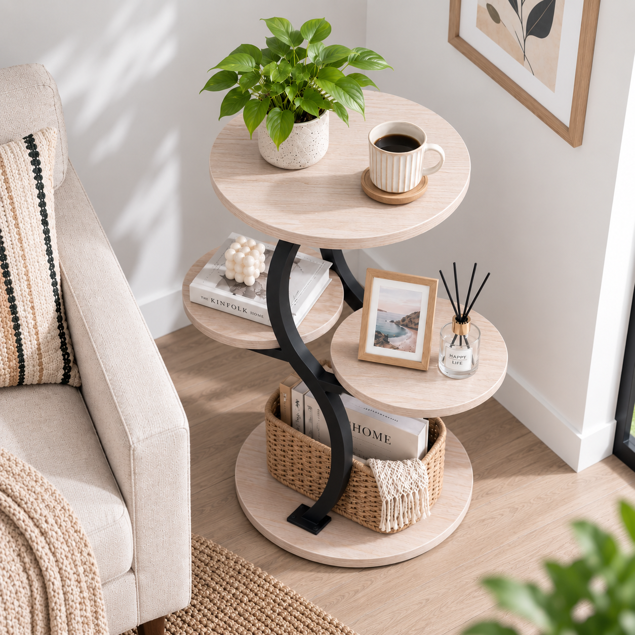 Biemlerfn 4-Tier Round Side Table, White Maple photo 8
