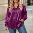 thumbnail image 3 of AKOEE Plus Size Shirts for Women Button Down Dressy Casual Soft Satin Long Sleeve XL-5X Lapel Collar Blouses (5XL, Purple), 3 of 8