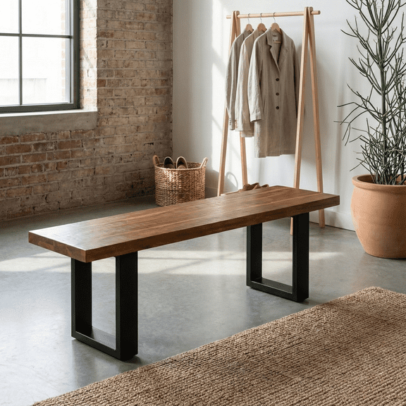 Fab Habitat Aurora 2-Seater Bench - 47" L Rustic Industrial Mango Wood Entryway Bench, Handcrafted for Living Room or Bedroom, Walnut Finish