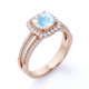 thumbnail image 4 of JeenMata Anillo de Bodas Vintage con Halo de Moissanita y Piedra Lunar Arcoíris de Talla Cojín de 1,75 Uds en Oro Rosa de 18 K sobre Plata, 4 of 6