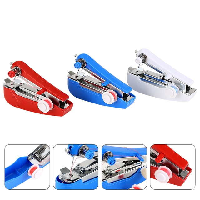 OULII 3Pcs Mini Sewing Machine Portable Stitching for Handicraft Enthusiasts Compact Red White Blue