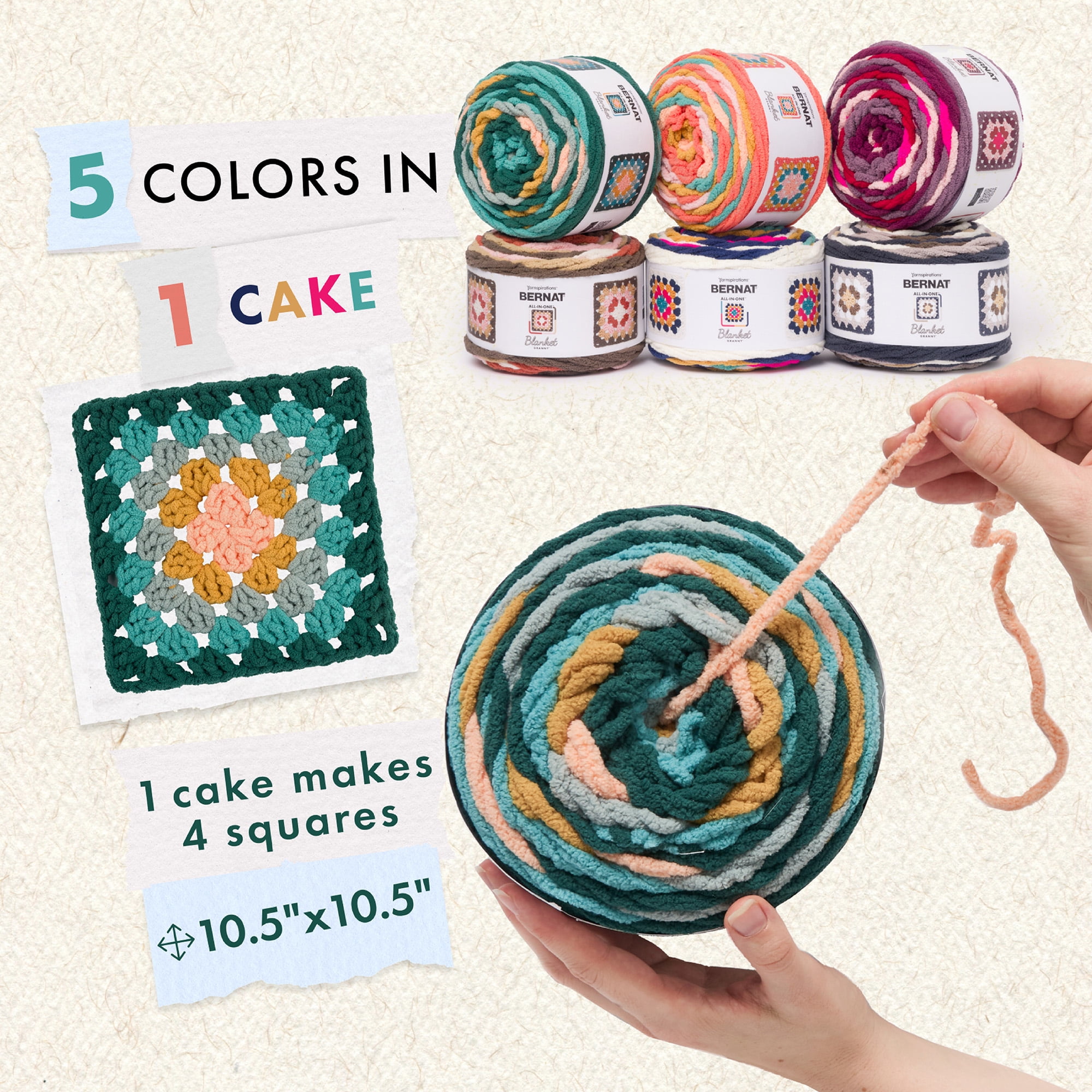 Bernat® All In One Blanket Granny™ #6 Super Bulky Polyester Yarn, Throwback 8.5oz/240g 178 Yds (2Pk)