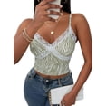 thumbnail image 3 of VISgogo Camisola para mujer, estampado ondulado, cuello en V, patchwork, ribete de encaje, sin mangas, sin espalda, ajustado, top corto con tirantes VISgogo  moda, 3 of 9