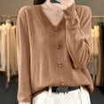 thumbnail image 2 of Fartey V Neck Knitted Sweaters for Women Loose Fit Long Sleeve Pullover Sweater Elegant Solid Color Sweaters Cozy Warm Jumper Tops Khaki XL, 2 of 4