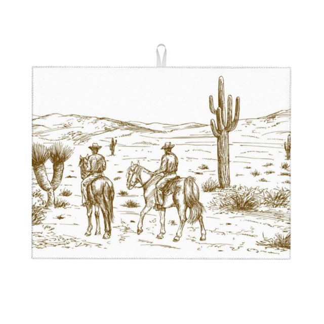 Fotbe Western Desert Cowboys Alfombrilla de Secado para Cocina con Estampado, 18x24 Pulgadas