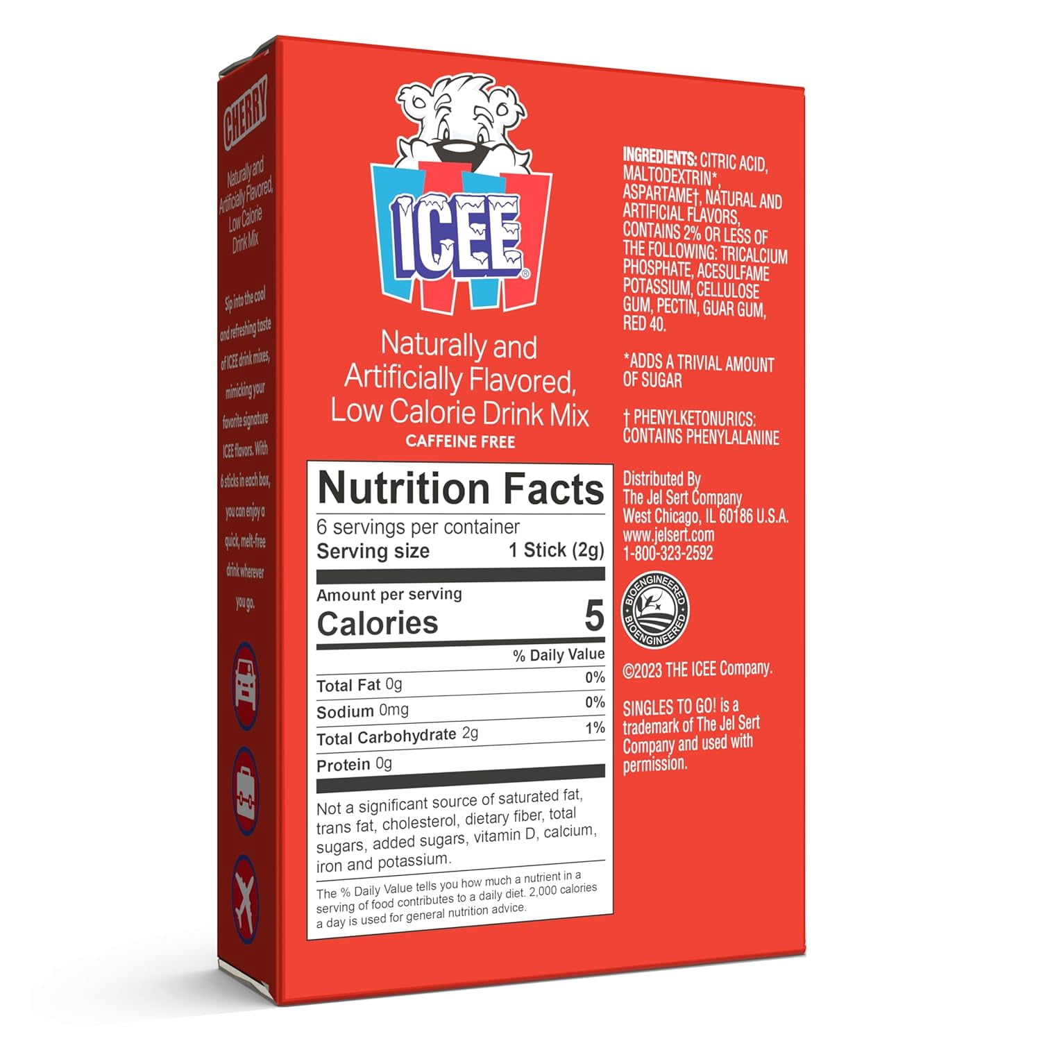 ICEE Singles To Go Water Drink Mix, Powder Sticks, 1 Box with 6 Packets Each, 6 Total Servings, Cherry, Pack of 1