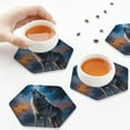 thumbnail image 7 of Pofeuu Lonely Night Sky Wolf Print Leather Coasters Set of 6, Round Cups Mugs Mat Pad for Home Kitchen Heat Resistant Drink Coasters,Hexagon, 7 of 7