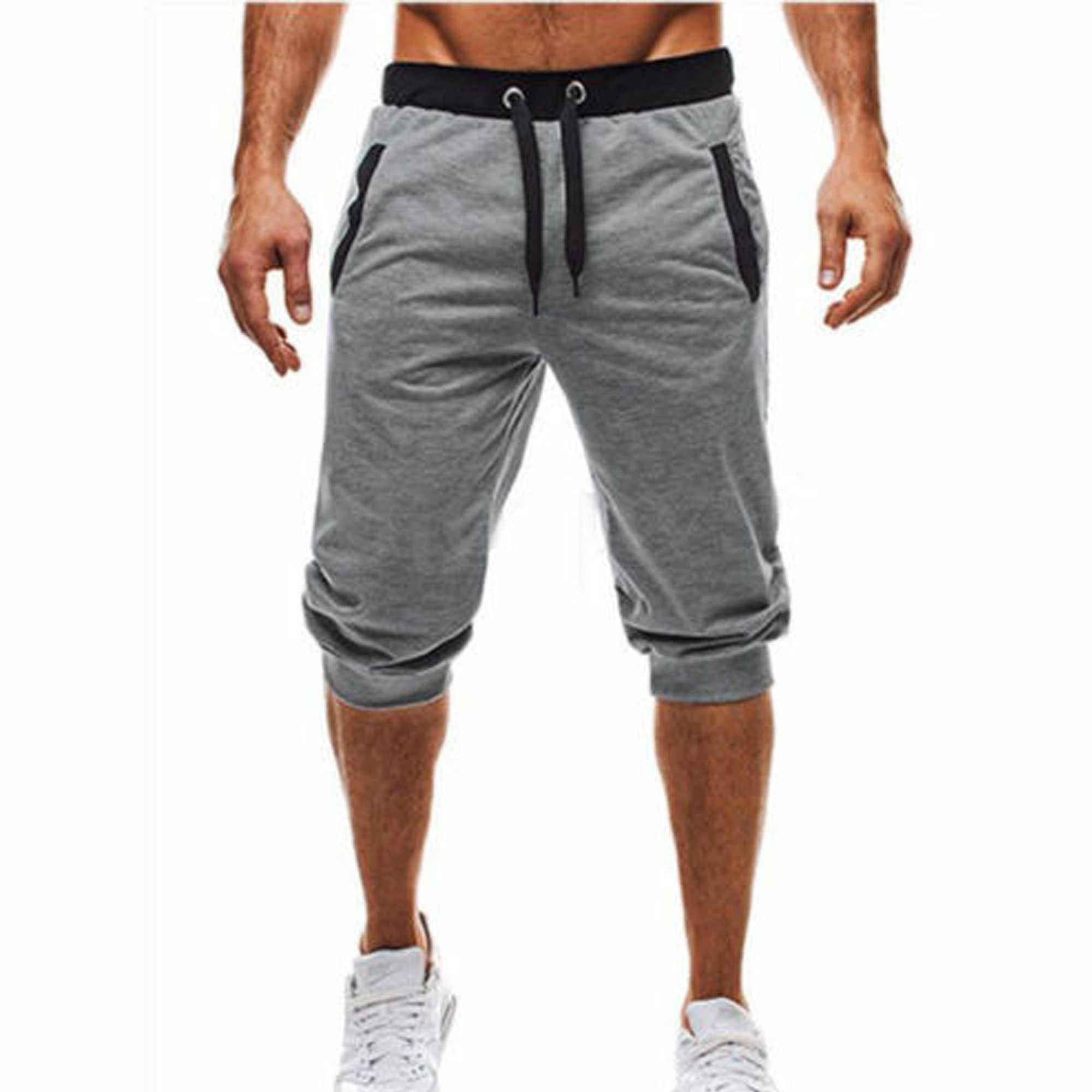 Mens Yoga Capris Joggers 3/4 Leg Shorts Gym Workout Cropped Pants Athletic 