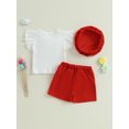 thumbnail image 6 of BemeyourBBs Toddler Baby Girl 2 Peice Skirts Set Cute Summer Fall Clothes Vintage Little Girls Short Sleeve 3D Bowknot T-Shirt Skorts Shorts Beret Hat, 6 of 9