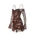 thumbnail image 4 of Robe Mini en Maille pour Femmes Vintage Imprimée Manches Longues Épaules Dénudées Dos Nu Buste Froncé Été Plage Mode Urbaine, 4 of 6