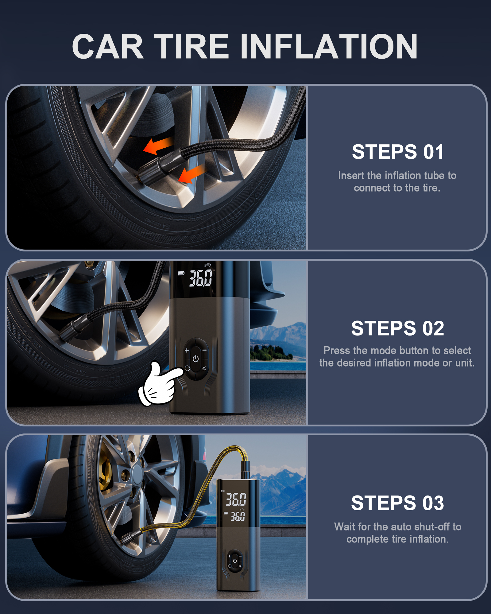 REHOTTOP 180 PSI Portable Tire Inflator with LED photo 8