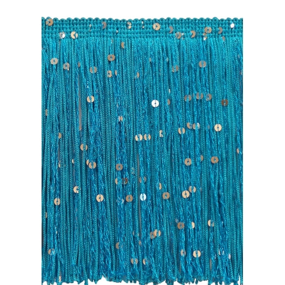 6" (15cm) Sparkling Sequin Chainette Fringe Trim # CFS06,, Turquoise Blue #04 (Dark Sky Blue) 5 Yards (15 ft/4.5m)