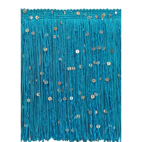 6" (15cm) long Sparkling Sequin Chainette Fringe Trim (Style# CFS06), Turquoise Blue #04 (Dark Sky Blue) Sold By The Yard (36"/3 ft/0.9m)